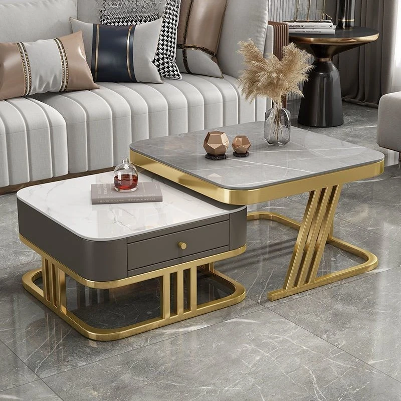 Italian light luxury coffee table bright rock slab living room household small apartment size square combination modern