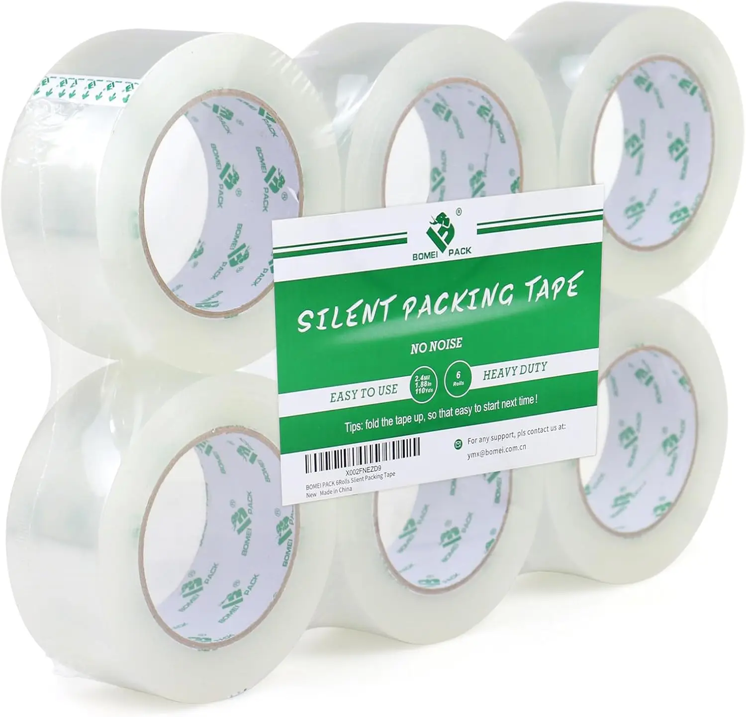

Silent Packing Tape, 2.4Mil x 1.88” x 110yds, Heavy Duty Clear Packaging Tape for Moving Boxes, 6 Rolls