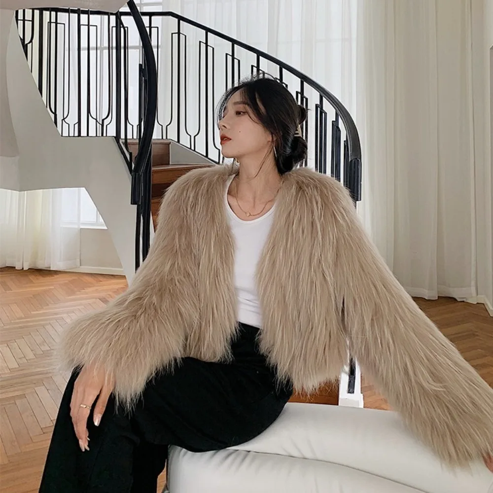 OFTBUY معطف الفرو المنسوج موضة سميكة 2025 خريف شتاء جديد فرو الراكون الطبيعي على الوجهين الدافئة الفراء الحقيقي سترة النساء