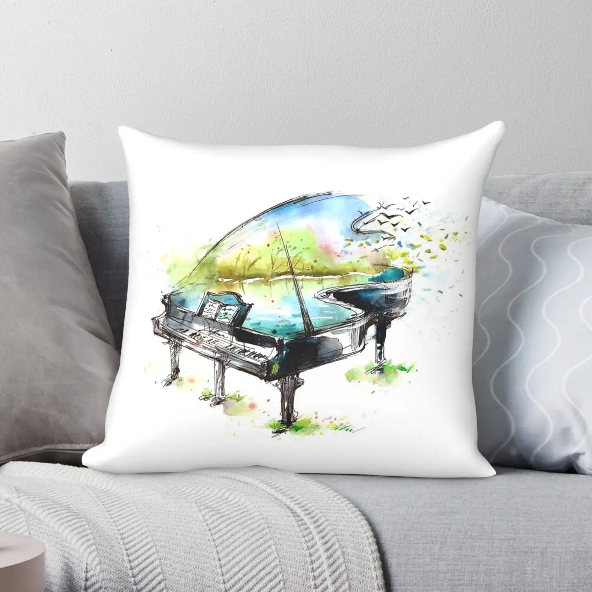 Watercolor Piano Square Pillowcase Polyester Linen Velvet Creative Zip Throw Pillow Case Sofa Seater Cushion Cover Wholesale
