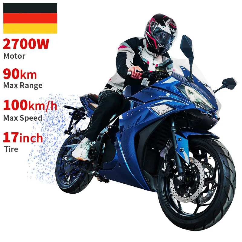 

Germany hot 17 inch eec 72V electric racing motorcycle 2700W 100km/h speed 90KM range cool e motorcycle for adult