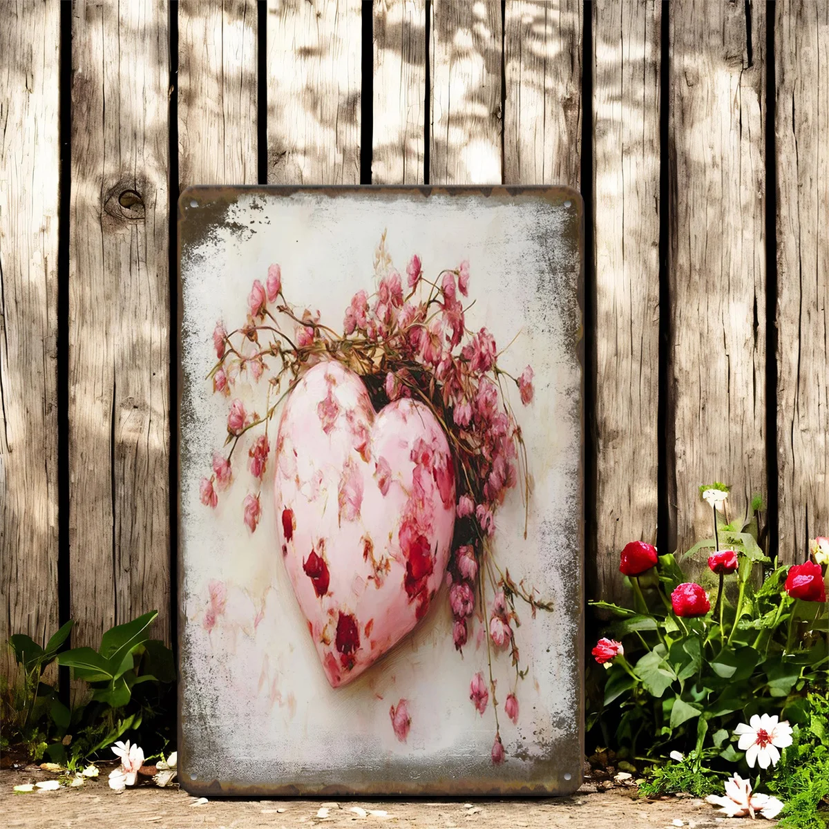 2D Flach, 1 Stück Vintage Cottagecore Herz Rustikales Blumenmuster Vintage Metallschilder für Wohnzimmer, Restaurant, Bar, Pub, Café, Kaffeeshop, Wanddekoration