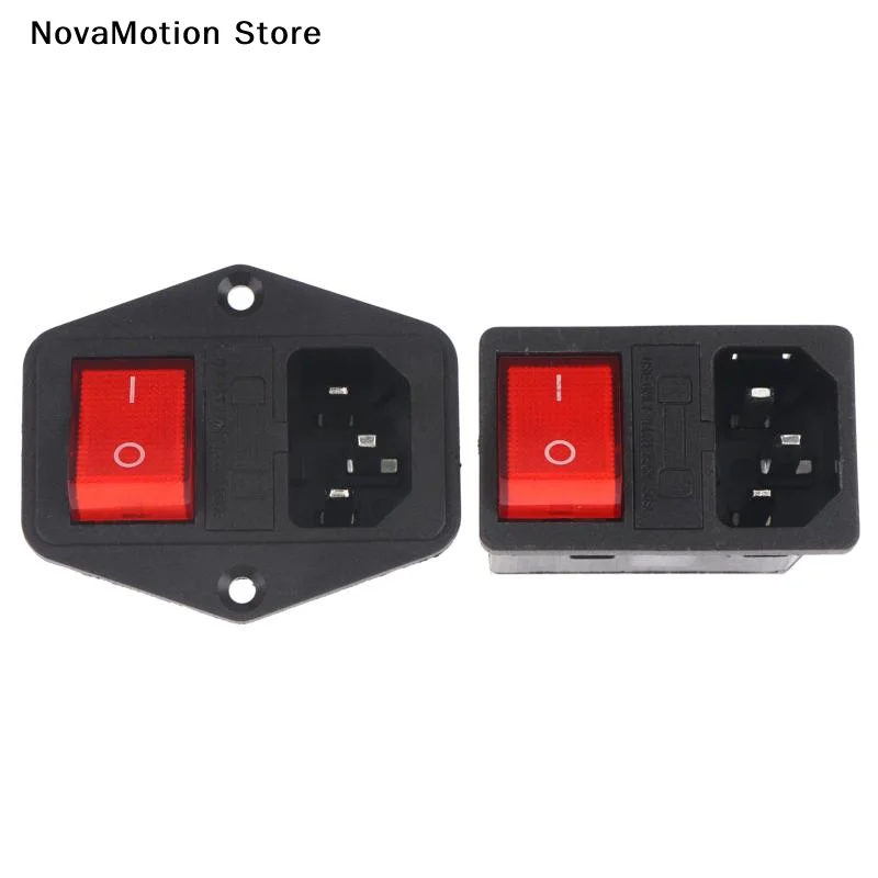 IEC320 C14 Electrical AC Socket 3 Pin Red LED 250V Rocker Switch 10A Fuse Female Male Inlet Plug Connector Embedded Socket Mount