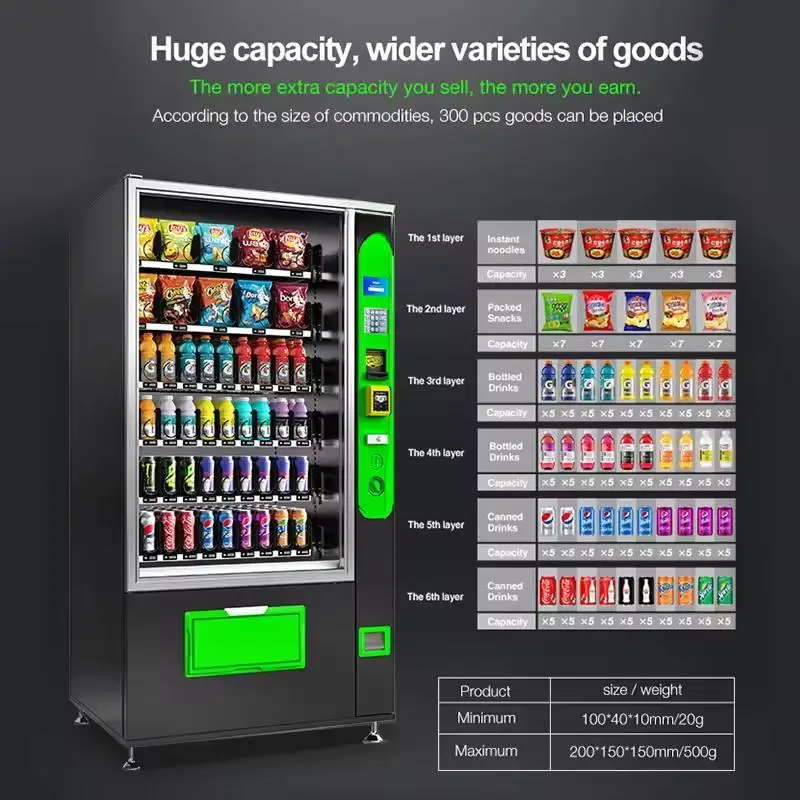 Mesin Penjual Layar Kombo Mesin Penjual Makanan dan Minuman Dingin Mini Dijual