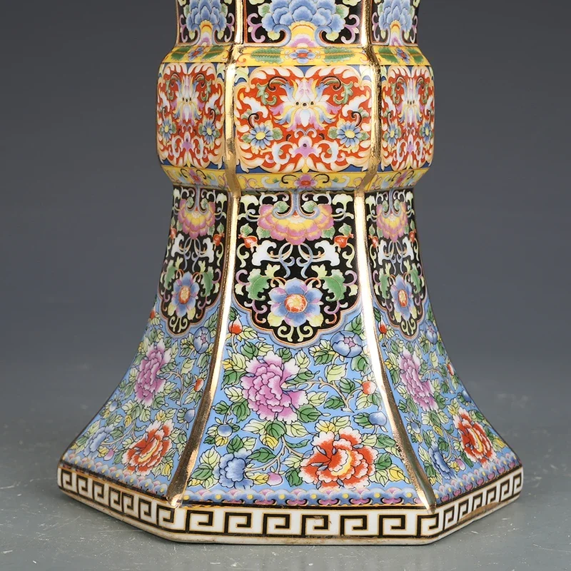 Kiln Porcelain Flower Vase Ceramic Ornaments Six Sided Bottle Living Room Home Decor Antique Official Ceramics Enamel Powder