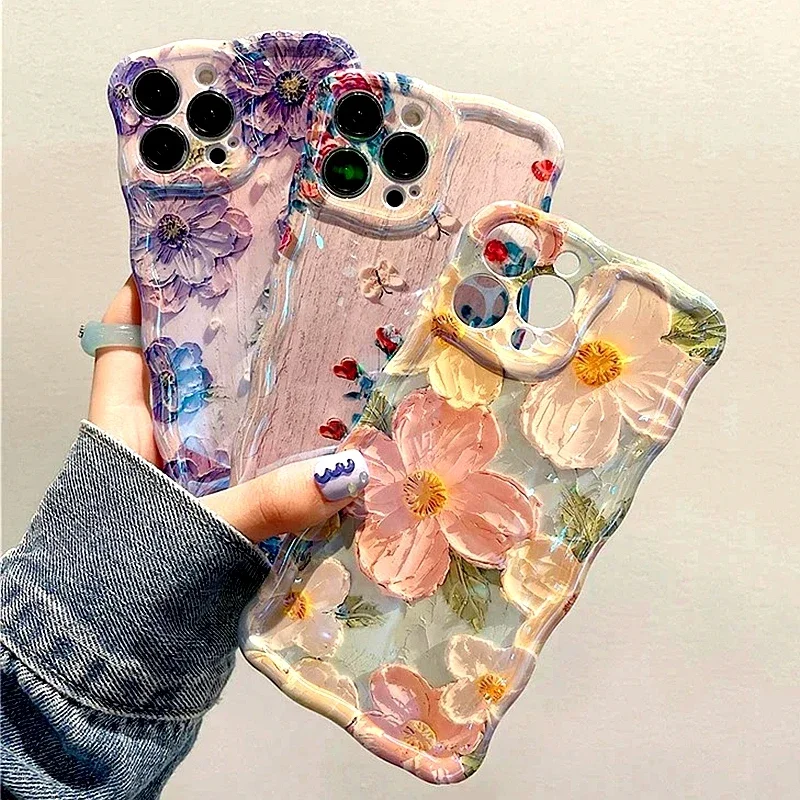 Luxury Flower Pattern Laser Phone Case For iPhone 11 12 13 14 15 16 Pro Max Shockproof Bumper Cases 