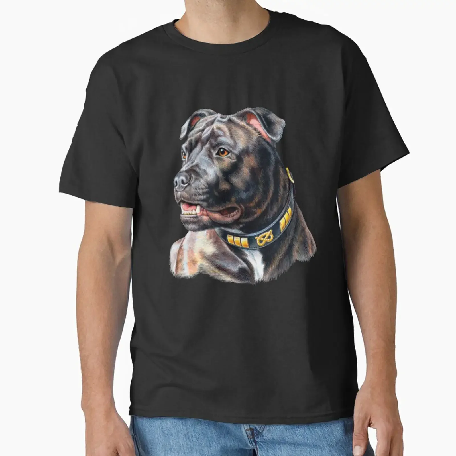 Staffordshire Bull Terrier Pet Owner Full Face Image Design Classic T Shirt vintage Washed streetwear Soft Comfortable Casual
