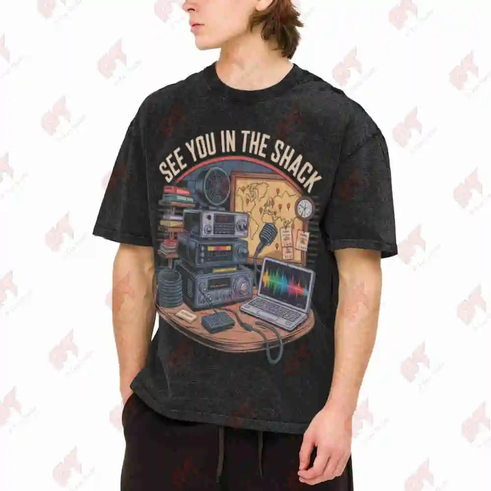Ham Radio Amateur Shack Call Sign Vintage Washed Tee Pure Cotton T-Shirt