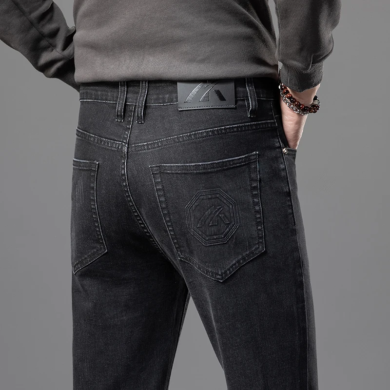 Autumn New Men's Regular Jeans Slim Straight Comfort Stretch Denim Pants Fashion Casual Male Trousers Brand Clothing Black Blue