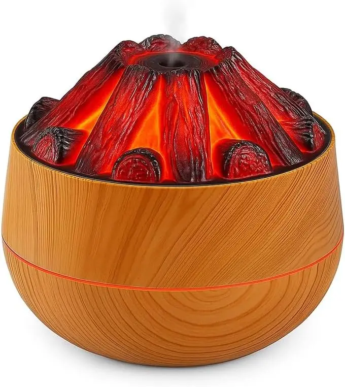 Mini Volcano Mist Diffuser | Charcoal Fire Humidifier with Flame LED | Oil Diffuser Moisture | 300ml Cool Mist Air Freshener