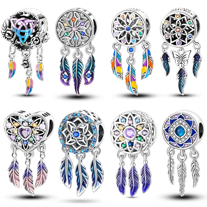 925 Sterling Silver Colorful Dreamcatcher Charms Pendants Fit Pandora 925 Original Bracelets Exquisite DIY Birthday Jewelry Gift