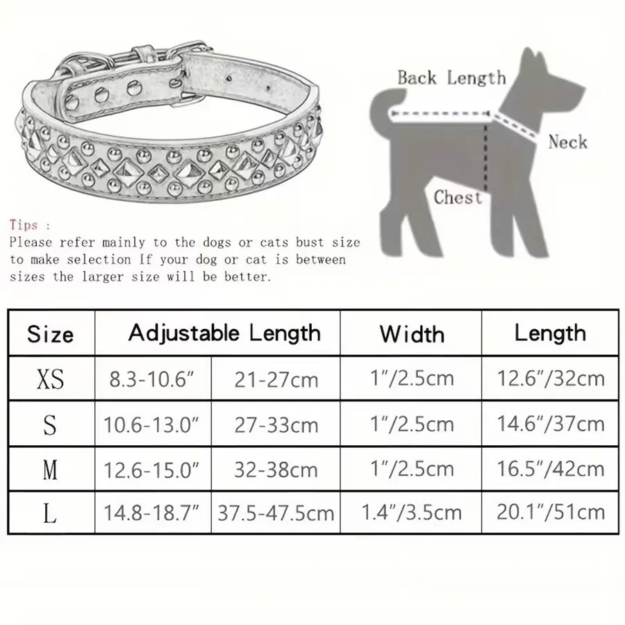 Punk Rivet PU Leather Dog Collar Anti‑Bite Adjustable Pet Collar for Small Medium Large Dogs, Heavy‑Duty Pet Neck Collar