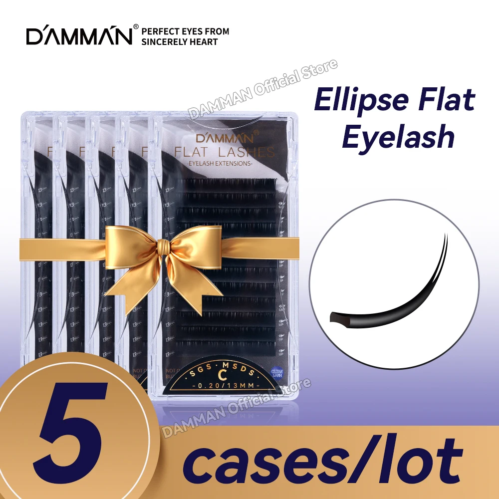 

Damman 5 Cases 12 Rows Flat Ellipse Lashes Split Tips C/D Curl False Eyelashes 0.20mm Thickness Super Soft Eyelash Extensions
