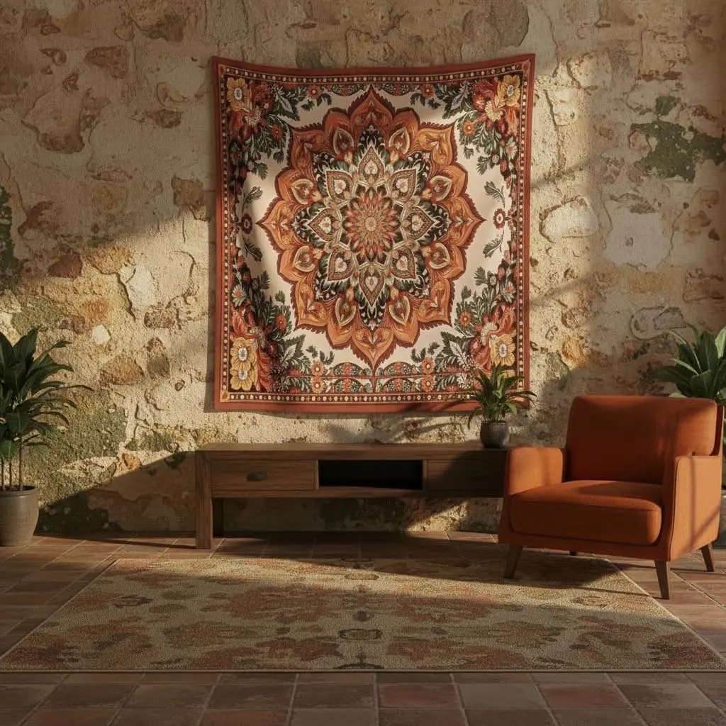 Vintage Mandala Tapestry – Boho Floral Pattern Wall Art, Retro Indian Decor for Bedroom, Living Room 130x150cm51x59in - view 4