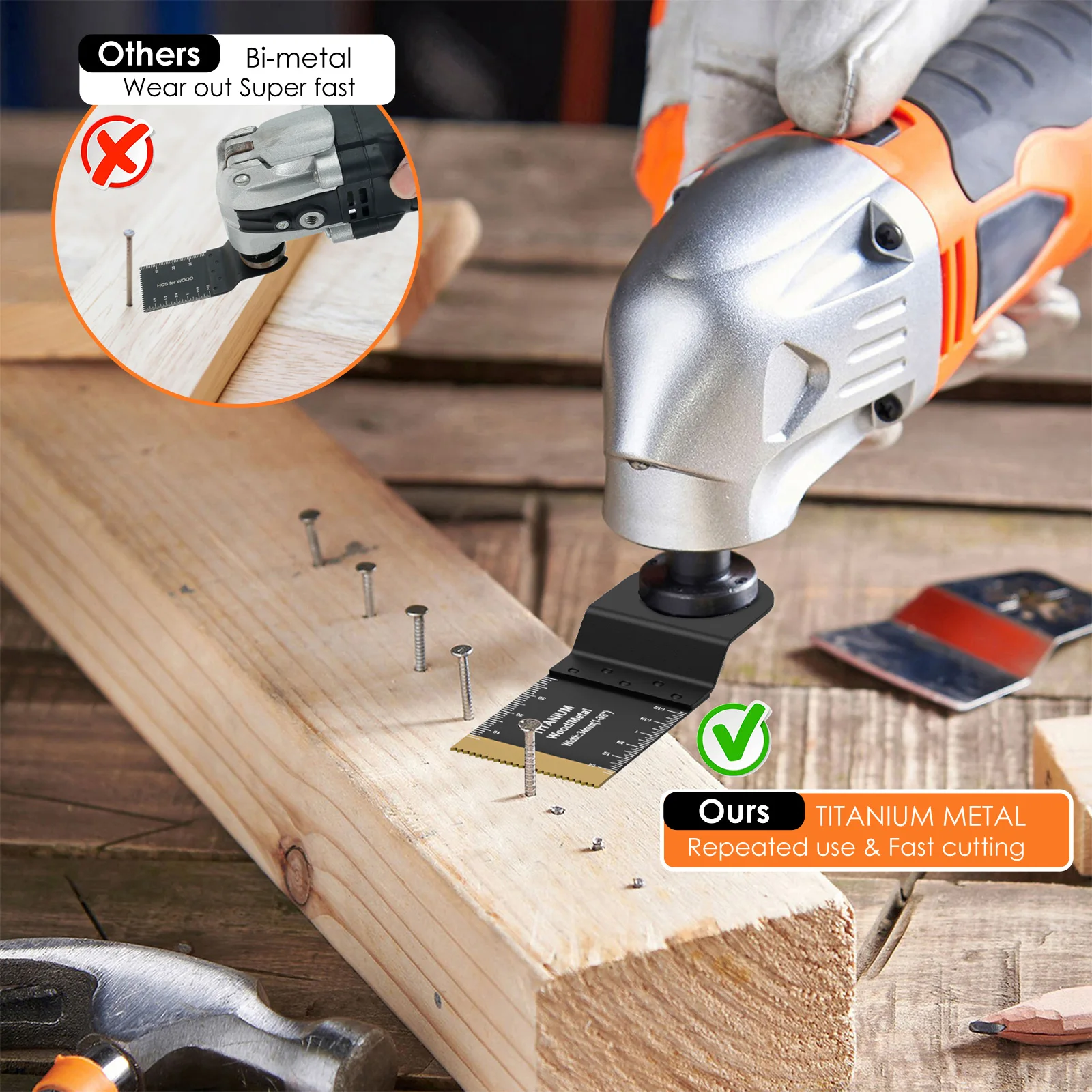 12Pcs Titanium Oscillating Saw Blades Set 1.34/1.73inch Multipurpose Bi-Metal Oscillating Multitool Blades Wear-Resistant