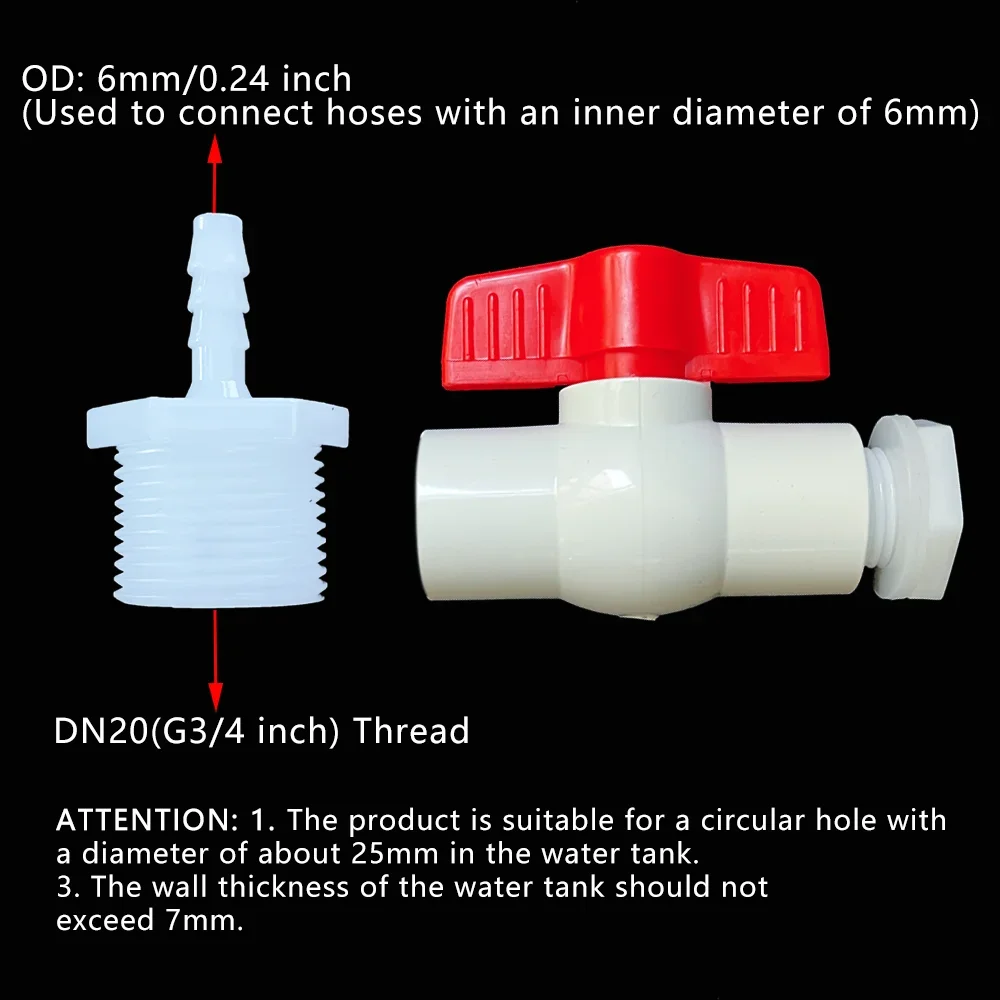 1Pc Water Tank Valve Drain Switch Hose Connector Flow Regulation G3/4 inch DN20 Thread Plastic Garden Irrigation Poultry Farming