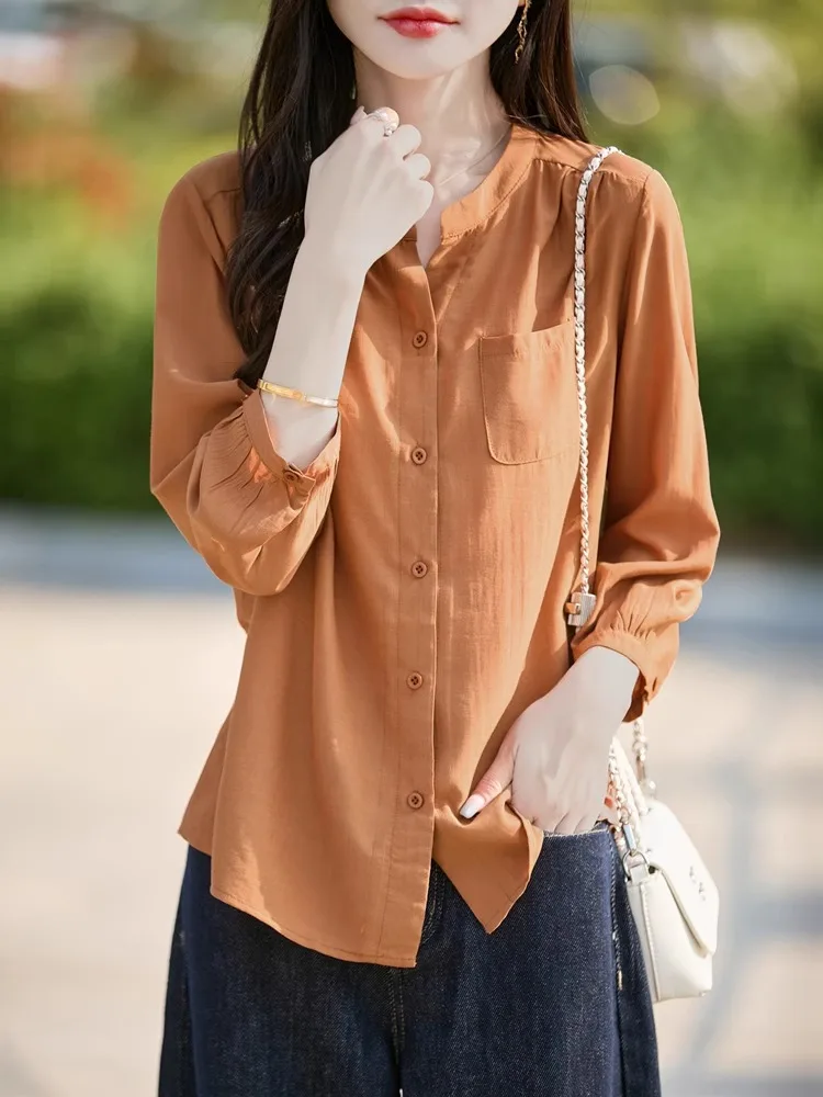 캐주얼 루즈핏 7부 소매 셔츠 여성용 얇은 브이넥 봄 여름 패션 예술적 스타일 고급스러운 블라우스