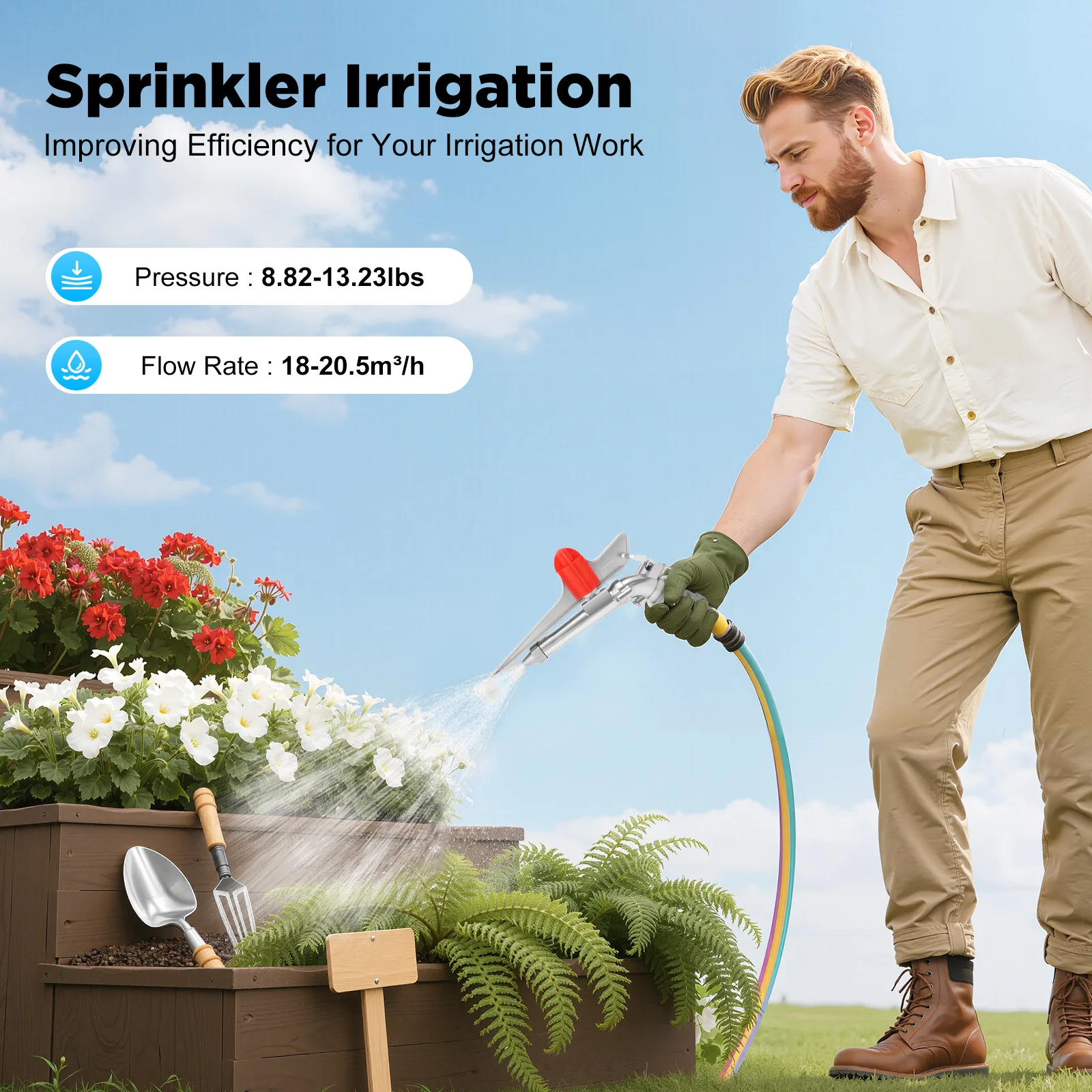 

Irrigation Spray Gun Garden Hose Pipe Lawn Aluminum 360° All-round Adjustable Dual Spray Nozzles for Farms,Orchards,Tea Gardens