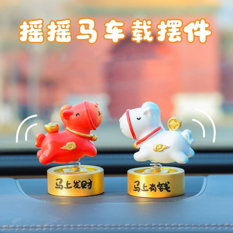 

Creative Chinese Zodiac Horse Bobblehead Shaking Head Ornament Cute Cartoon Car Dashboard Lucky Mascot Gift Auto Interior 2026