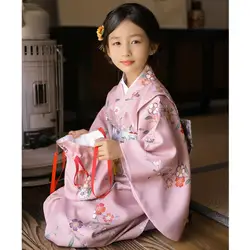 Girl's Japanese Style Kimono Daisy Prints Retro Robe Children Halloween Cosplay Costume Infant Yukata Asian Clothes A2479