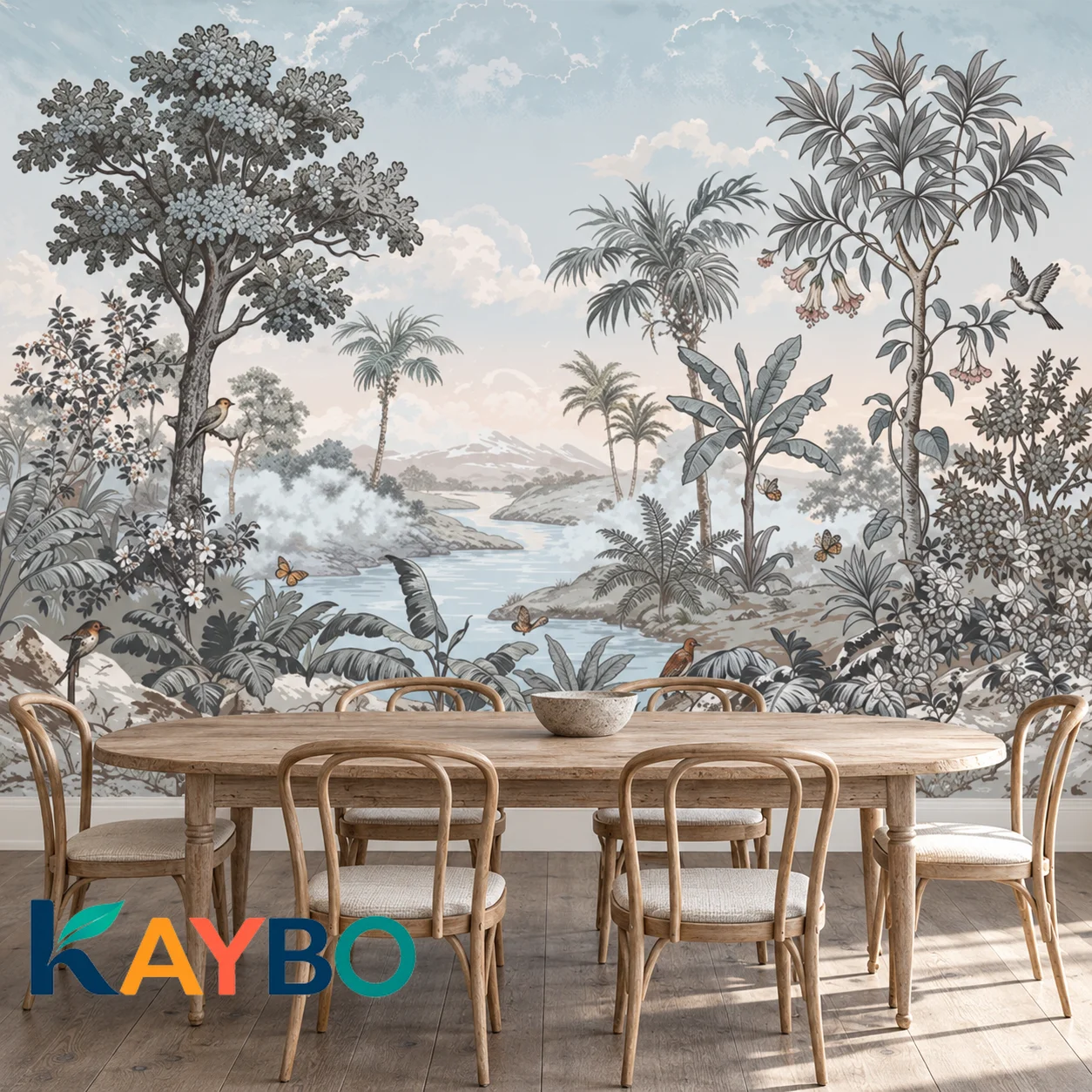 Wallpaper Mural Tropical Landscape Non Self Adhesive Vintage Botanical Jungle River Nature Wall Living Room Bedroom Decor Scenic