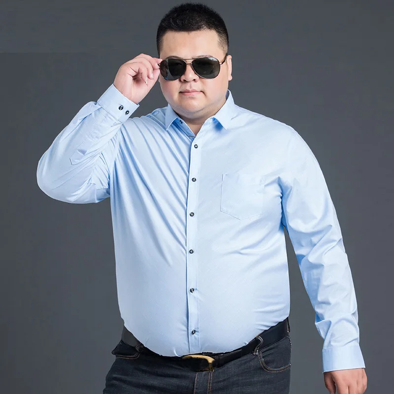 165KG Winter Autumn Men Plus Size Big Dress Shirt Long Sleeve 6XL 8XL 10XL 12XL Formal Office Shirts Business Blue