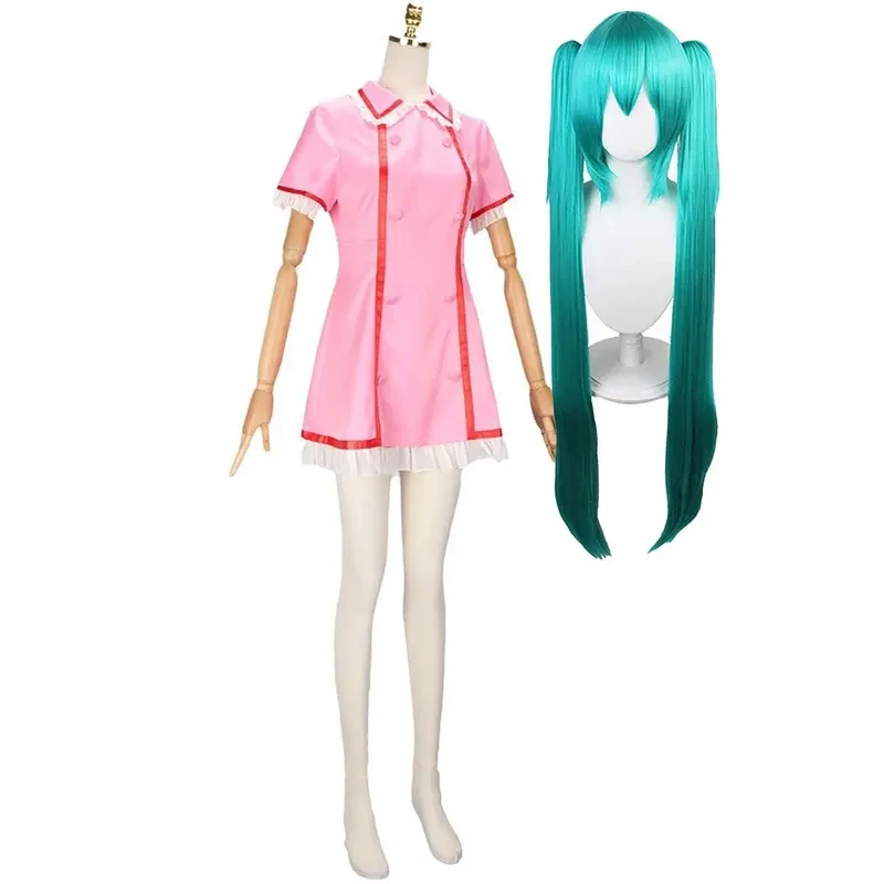 アニメボーカロイドミクコスプレピンクナースドレス制服セットコスチュームまたはウィッグ-fg8'。