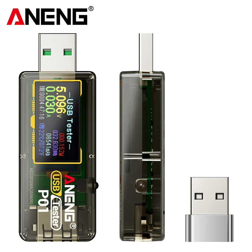 ANENG P01 USB Tester DC 4-30V High-Precision Multi-Function Fast Charging Tester Monitoring Voltage Current Capacity Tester
