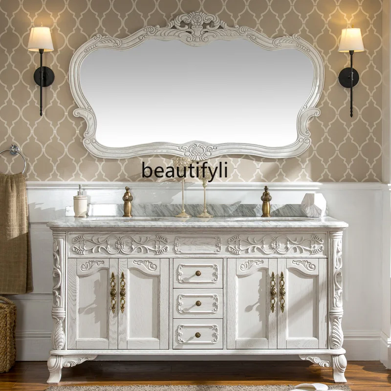 

European washbasin cabinet combination luxury red oak bathroom cabinet double basin washstand customization