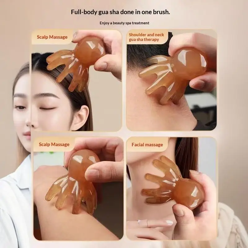%￥ Resin Octopus Head Scalp Massage Comb Meridian Scraping Gua Sha Tool for Relaxation And Stress Relief