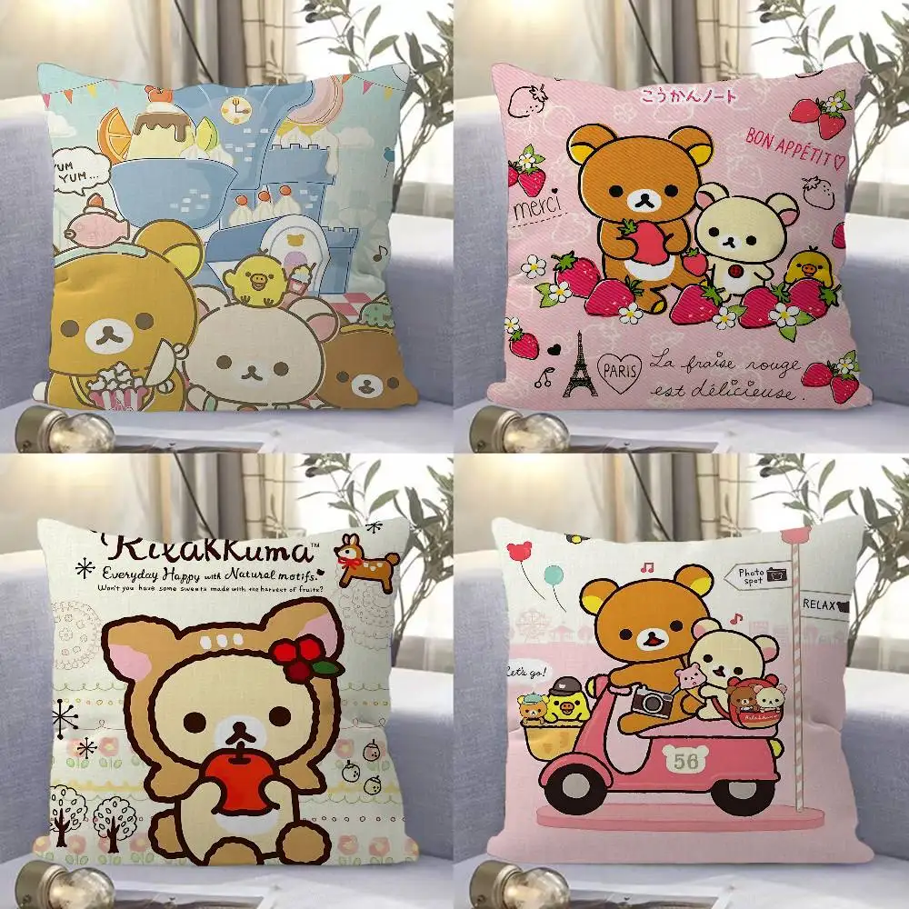 Cute Cartoon Rilakkuma Maple Design Cushion Cover Happy Autumn Harvest decor Holiday Decorati Pillow Cover