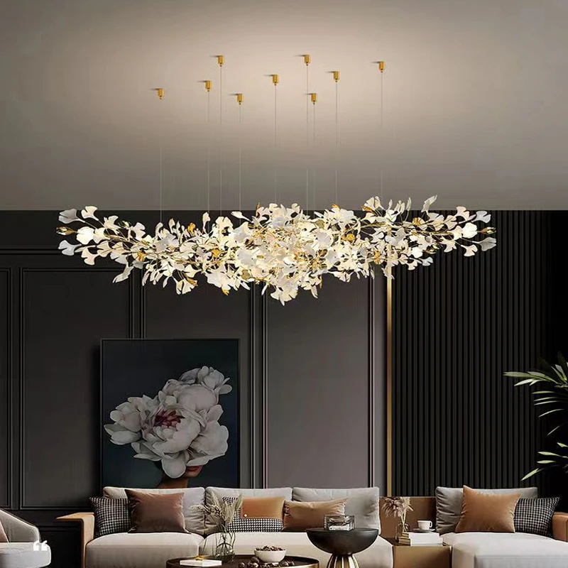 Modern LED Pendant Lights Home Decoration Bedroom Dining Living Room Ceiling Chandelier Ginkgo Leaf Art Long Lighting Fixtures