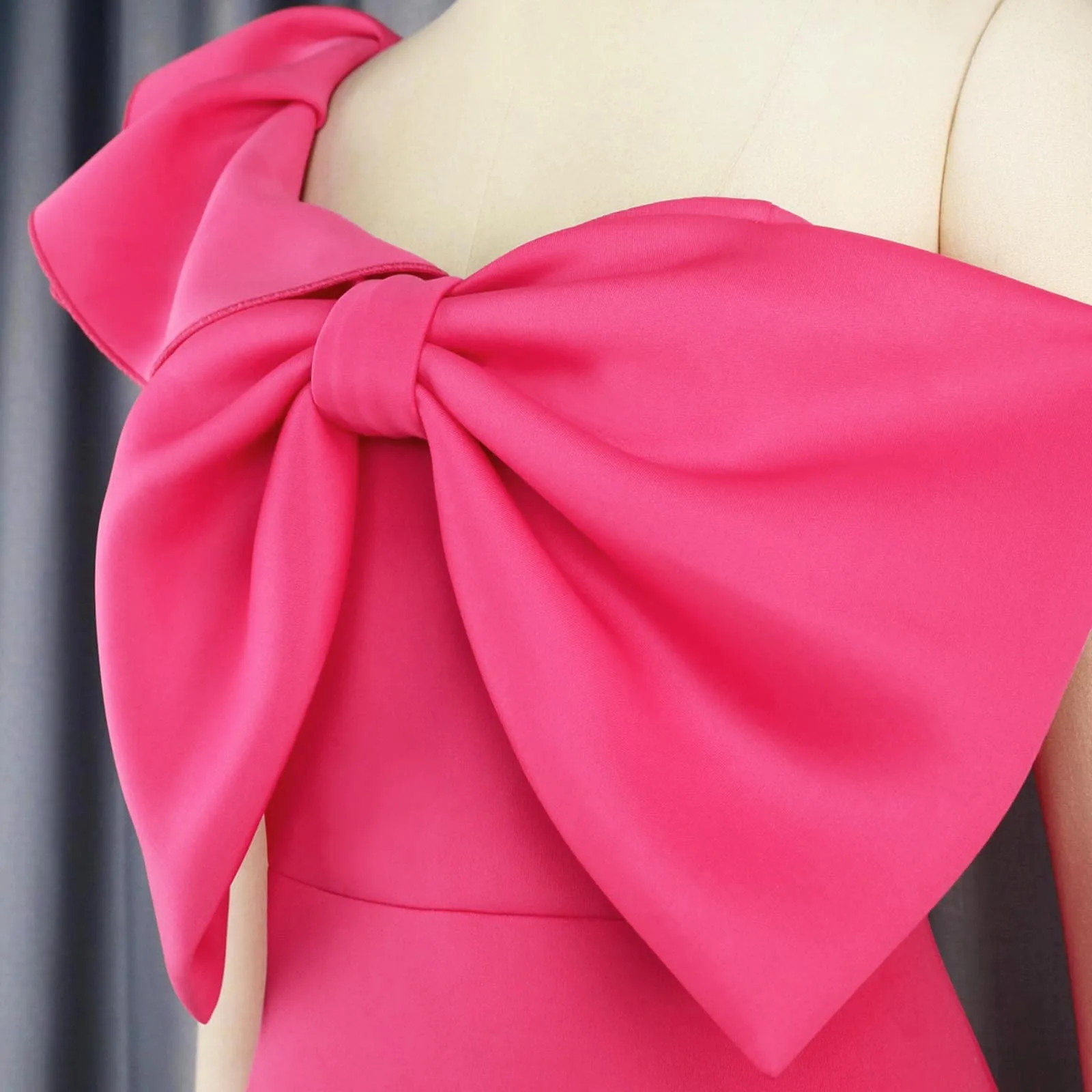 Fuchsia Mini Party Dresses for Ladies Sexy One Shoulder Bowtie Empire Package Hip Above Knee Birthday Cocktail Club Gowns 2025