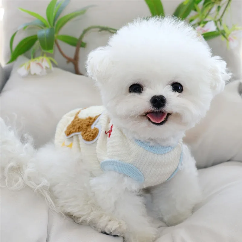 

Animal Embroidery Dog Clothes Summer New Cute Pet Vest Colorful Dachshund Teddy Short Sleeve with Leash Buckle