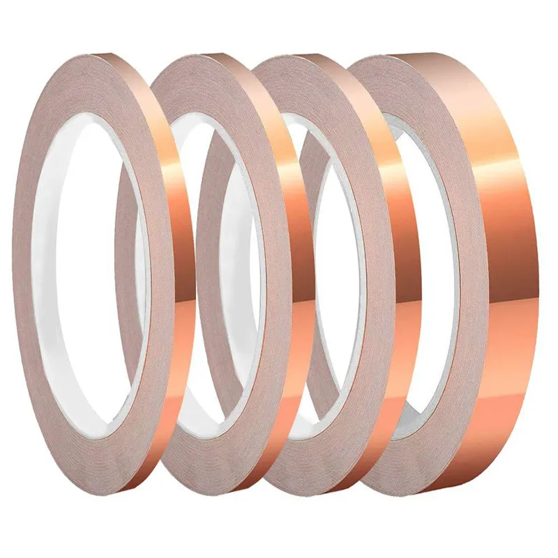 Cinta de lámina de cobre de 10M y 25M, cinta protectora conductora de un solo lado, cinta de caracol, vidrio manchado, electrodoméstico, cinta de cobre DIY
