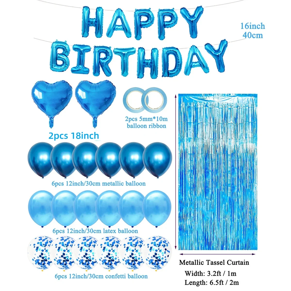 36Pcs Mixed Balloons Happy Birthday Party Decoration Metallic Foil Tinsel Curtain Background Boy Grils Birthday Party Decoration