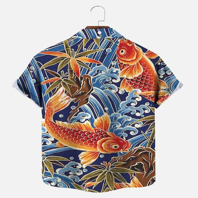 Camisa hawaiana con estampado de pez Koi vintage Camisa hawaiana estampada en 3D para hombres y mujeres Camisa casual unisex