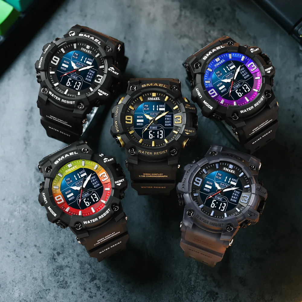 SAMEL-reloj Digital deportivo para hombre, cronógrafo de cuarzo con pantalla Dual, resistente al agua, estilo militar