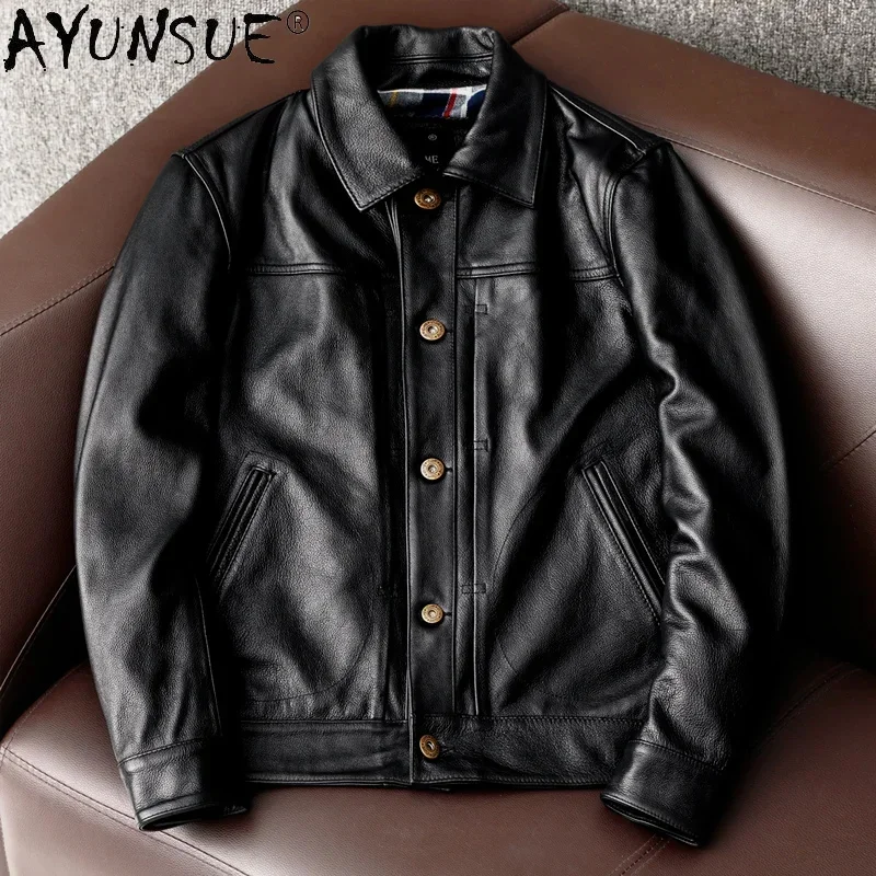 

High AYUNSUE Quality Genuine Leather Jacket Men Clothing Spring Real Cowhide Coat Korean Style Plus Size Chaqueta Cuero Hombre