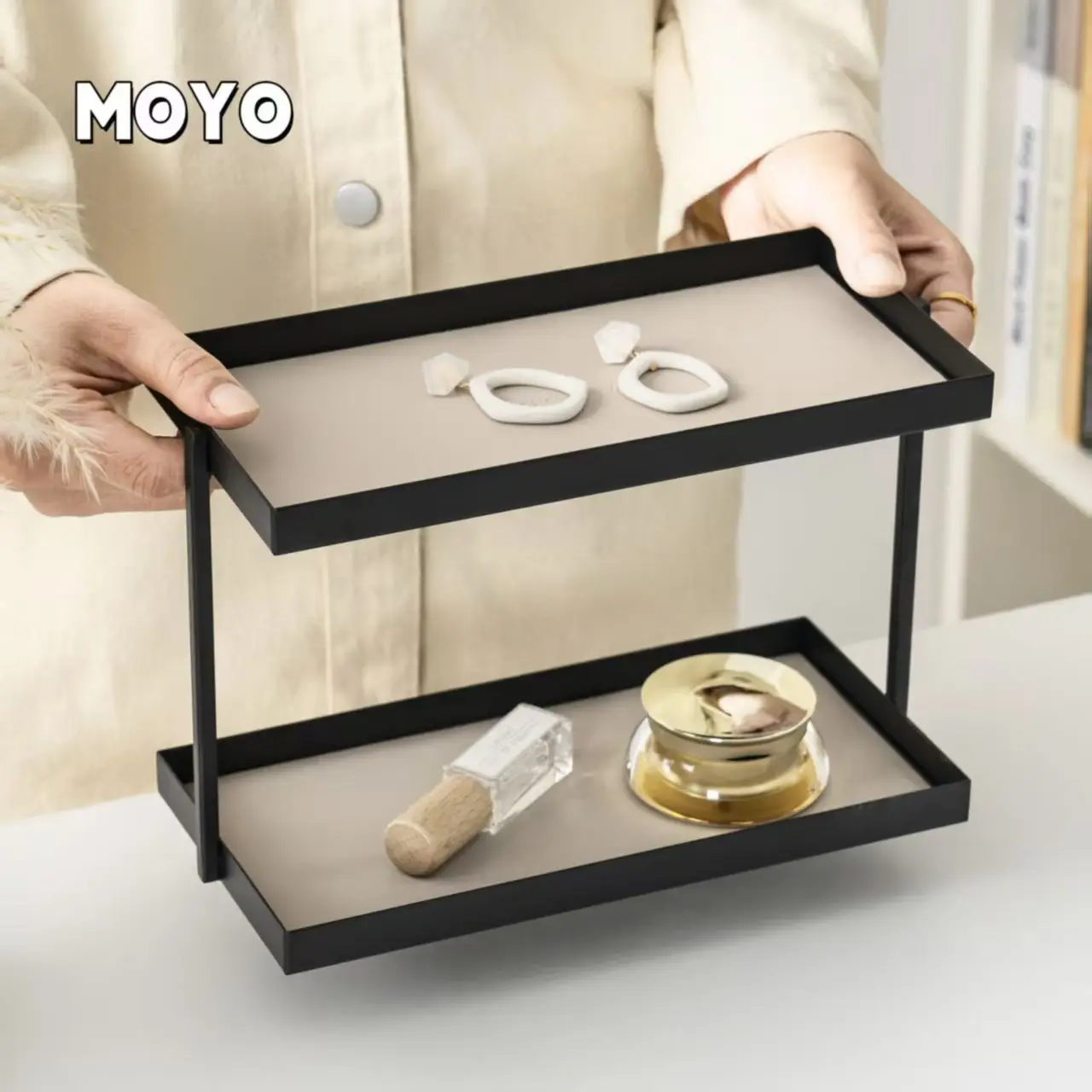 

Metal Double Layer Desktop Organizer Ra for Cosmetics Lipsti Perfume Jewelry Batoom Display elf Bedroom Storage