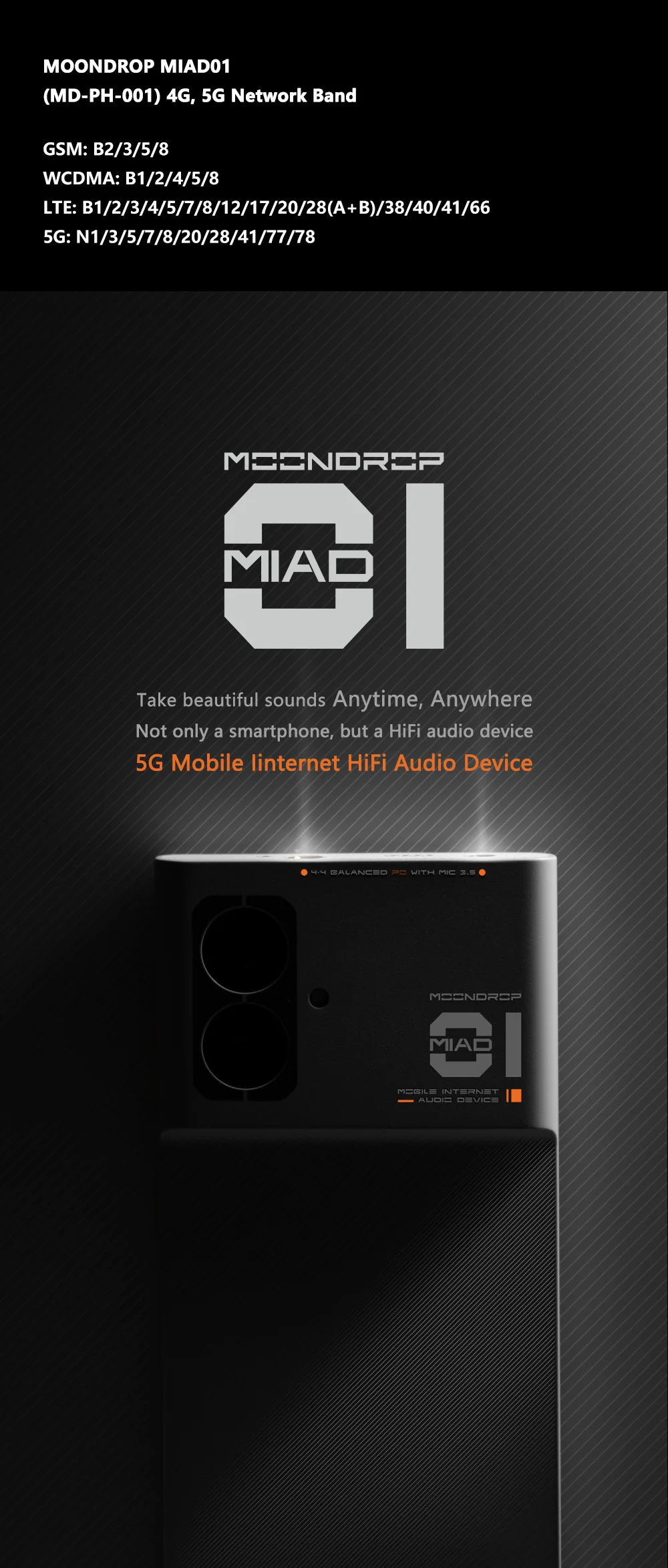 MOONDROP-Telefone Móvel e Internet HiFi Audio Device, Music Player
