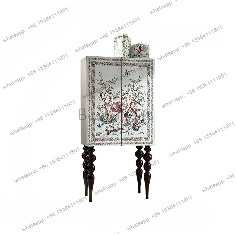 

Solid wood chest medieval multi-purpose French retro high-footed cabinet living room flower and bird entrance cabinet