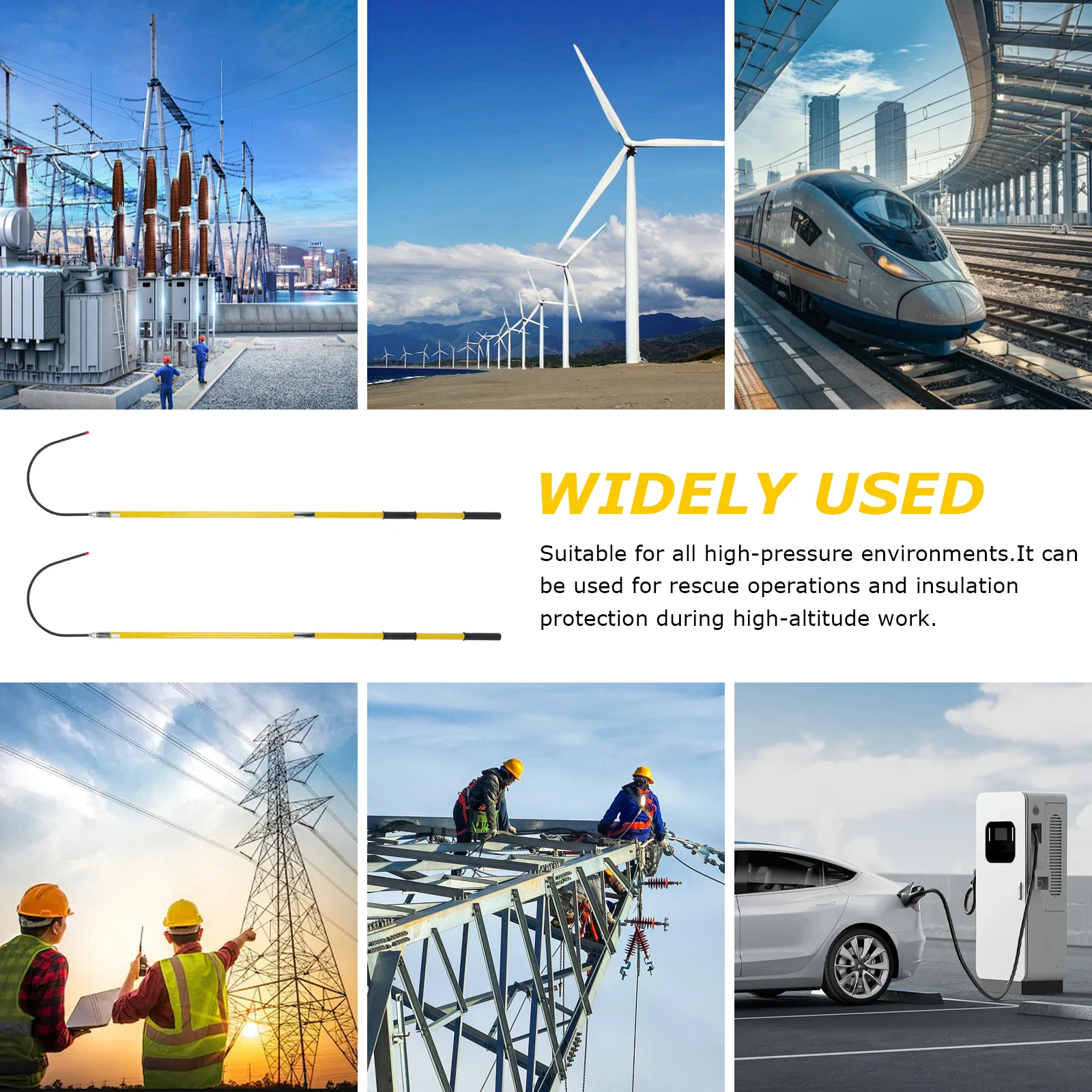 

10/220KV Emergency Rescue Pole Anti-electrocution 6.5ft ​​Non-Slip Handle ​​ for ​​Substation Fire Construction