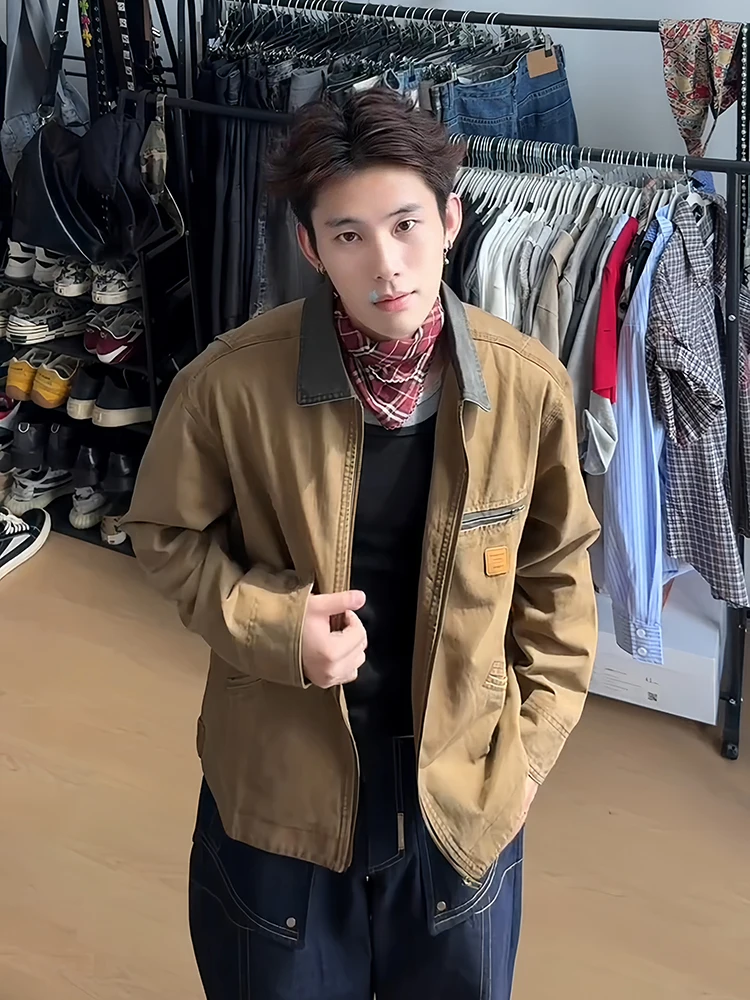 

Khaki Detroit Workwear Jaet Men's Autumn American Retro High-End Cool Baseball Coat Loose Fit Zipper Decorated Windproof