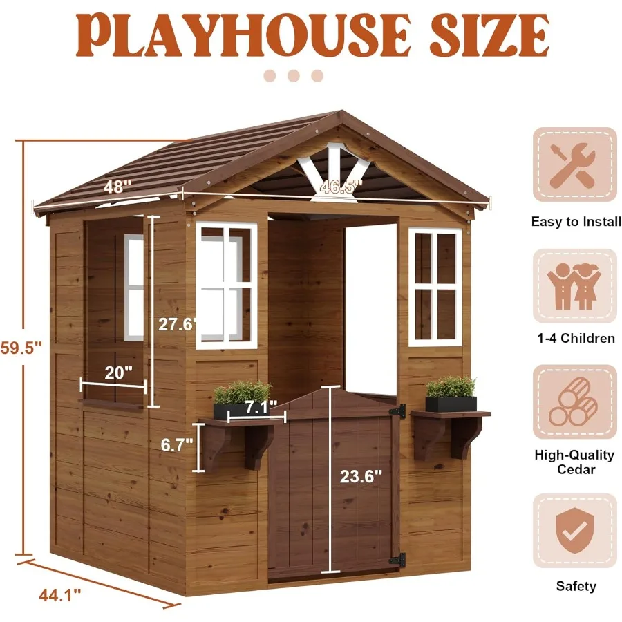 بيت اللعب الخشبي لمنزل اللعب الخشبي في الهواء الطلق كوخ خشب الأرز مسرح كوخ طفل في الهواء الطلق مسرح الفينيل سقف واي فاي