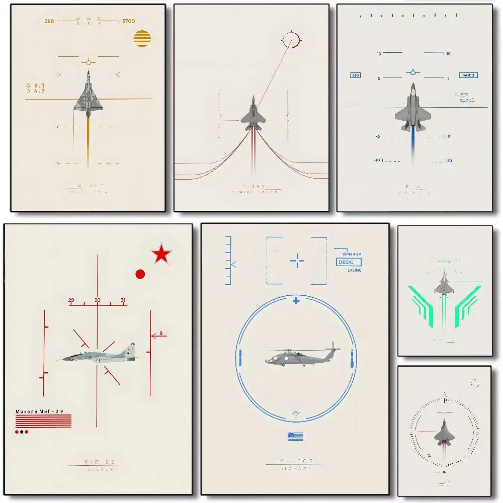Jet Fighter Air Force Aircraft Poster Art canvas HD aesthetic Printing Paper Wall Art for Living Room Bar fashion Home Decor