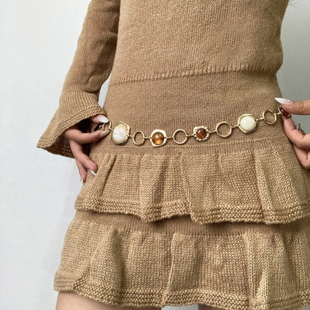 Fashion Vintage Simulated Gemstone Waist Chains Personality Adjustable Belt Chain Boho Versatile Hip Chain Birthday Gift