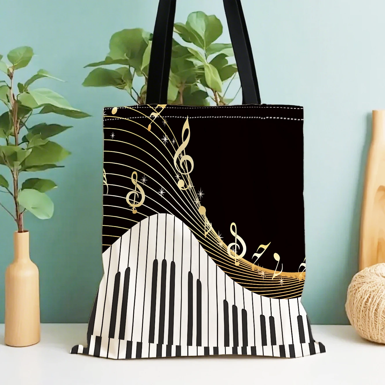 

Shoulder Bag with Music Symbols and Piano Pattern, A Must-have for Shopping, Suitable for Daily Use, A Perfect Holiday Gift