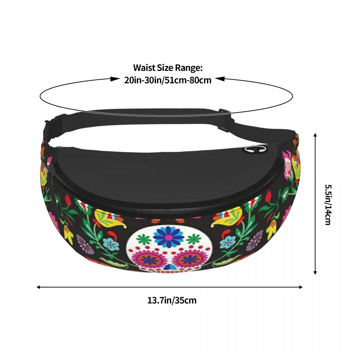 Cool กะโหลกน้ำตาล Fanny Pack ผู้หญิงผู้ชายเม็กซิกันดอกไม้ Crossbody เอวกระเป๋าสำหรับเดินทางกระเป๋าเงินโทรศัพท์