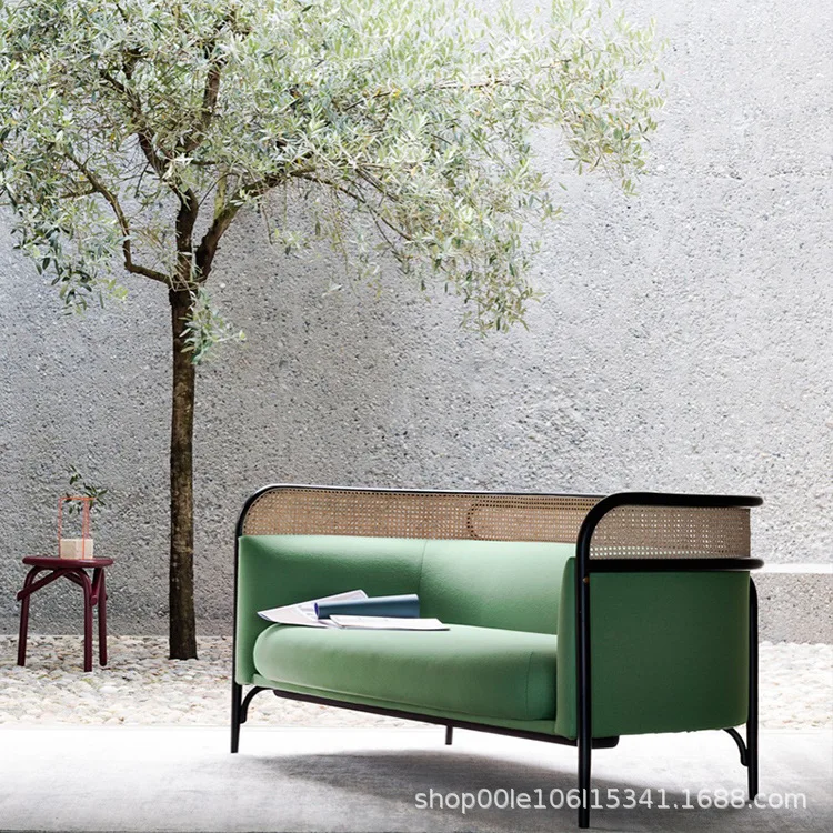 Modern Nordic single and double three-person living room hotel restaurant fabric weaving rattan leisure sofa